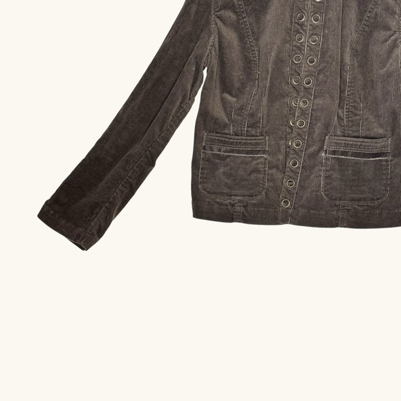 Chico’s Brown Corduroy Military Jacket Hook & Eye Grommet Front size 1 - Picture 5 of 14